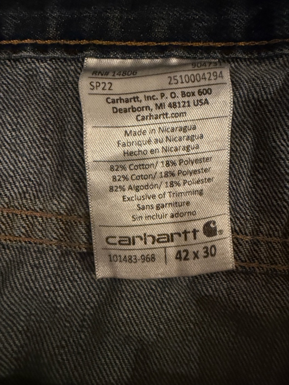 Carhartt Men's Straight-Leg Jeans - Indigo Blue 42/30 - Picture 3 of 5